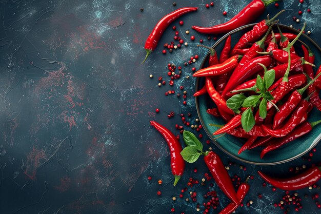 top view hot chili peppers mexican cuisine