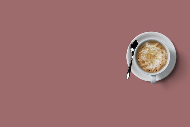 Photo top view hot coffee cappuccino isolated