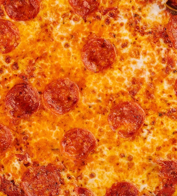 Top view of hot pepperoni pizza