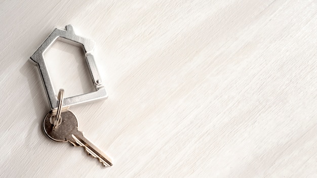 Top view house keys on copy space background