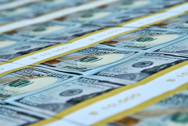 Top view of hundred dollar bills