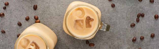 top view ice coffee glass