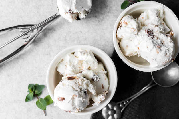 Top view ice cream in bowls