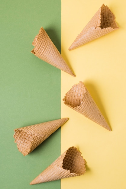 Top view ice cream cones