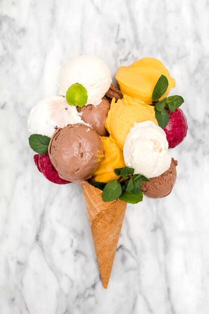 Top view ice cream with fruits