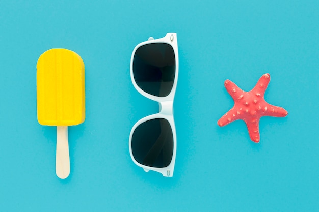 Top view ice cream with summer glasses