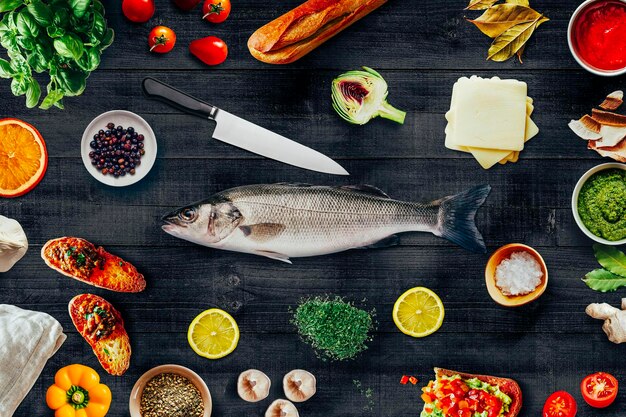 Top view image of fresh ingredients for a healthy meal