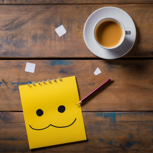 Top view image of table with note of happy and sad faces