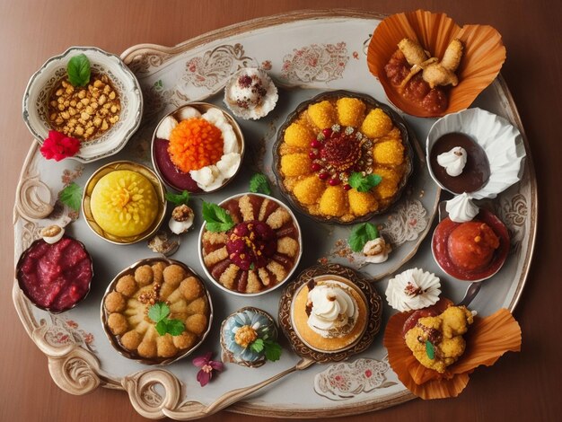 top view Indian dessert arrangement