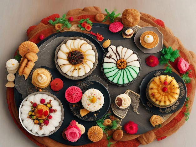 Photo top view indian dessert arrangement