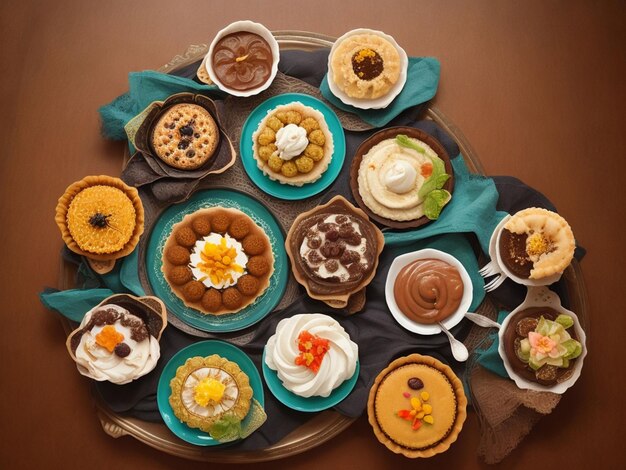 Photo top view indian dessert arrangement