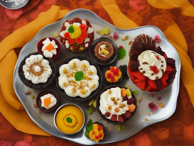 top view Indian dessert arrangement