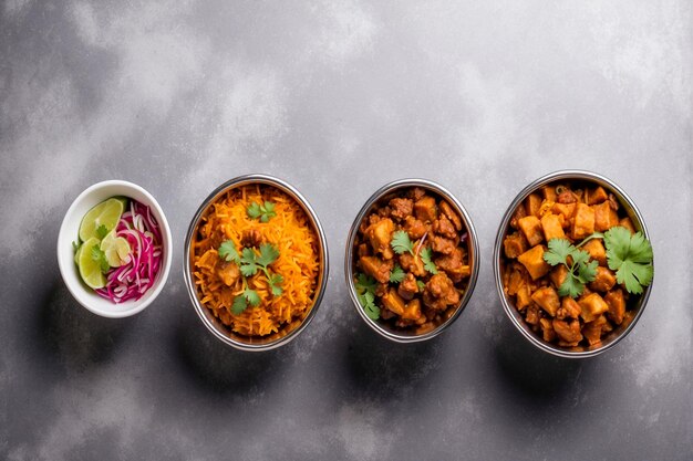 Top view indian food bowls with copyspace