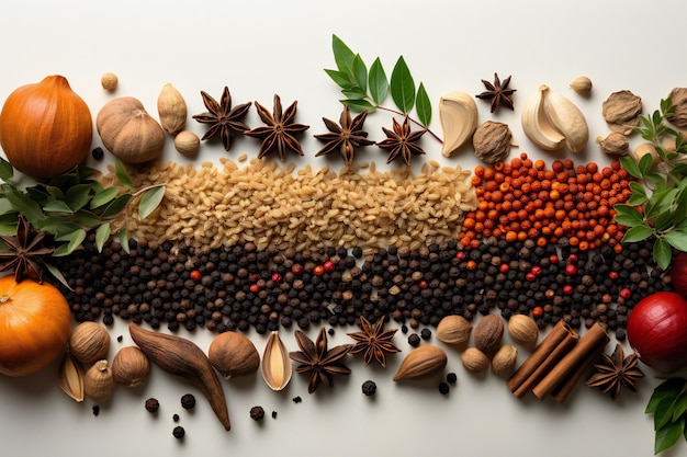 Top View of Indian Spices Arranged on White Background