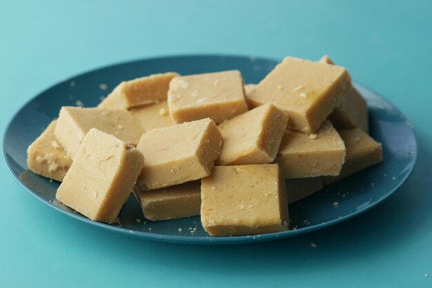 Top view of indian sweet in a bowl on table