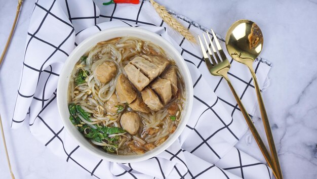 Top View Indonesian Famous Foodstreet Bakso or Meatballs