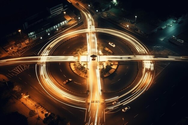 Foto top view dell'incrocio in una città prospera time lapse di auto lunga velocità dell'otturatore