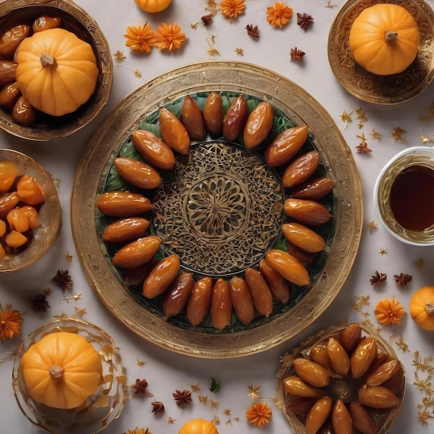 Top view islamic new year concept with dates