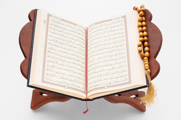 Top view islamic new year quran book