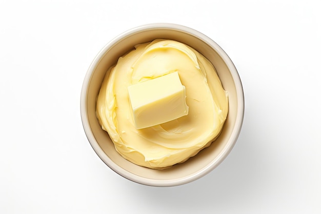 Top view of isolated white background bowl of butter