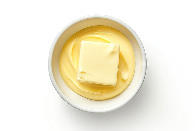 Top view of isolated white background bowl of butter