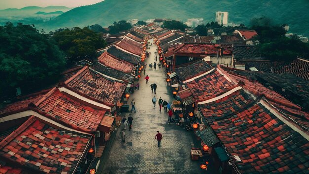 Top view of jiufen old street in taipei taiwan