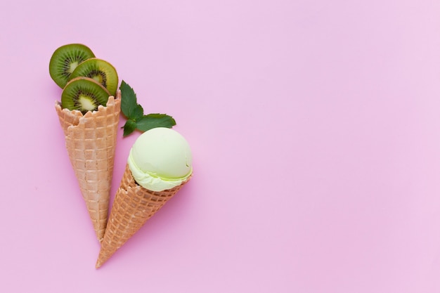 Top view of kiwi flavored ice cream