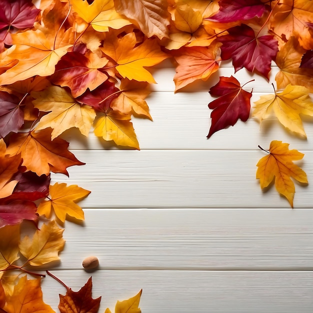 Top view kleurrijke herfstbladeren copyspace AI gegenereerd