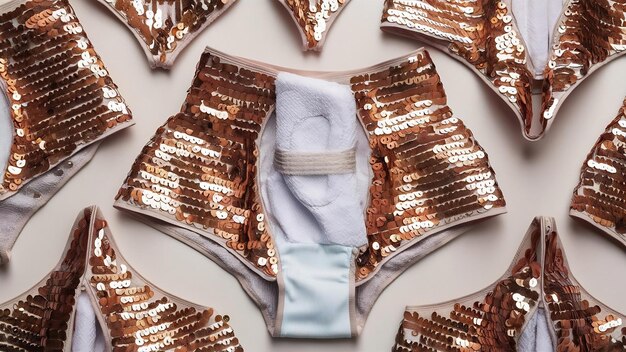 Top view knickers with sequins and sanitary towels