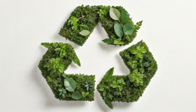 top view of lake in recycling sign shape in the middle in white backgroundai generated