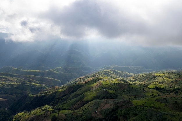 Photo top view landscape of morning mist with mountain layer at sapan nan thailand