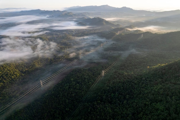 Photo top view landscape of morning mist with mountain layer at sapan nan thailand