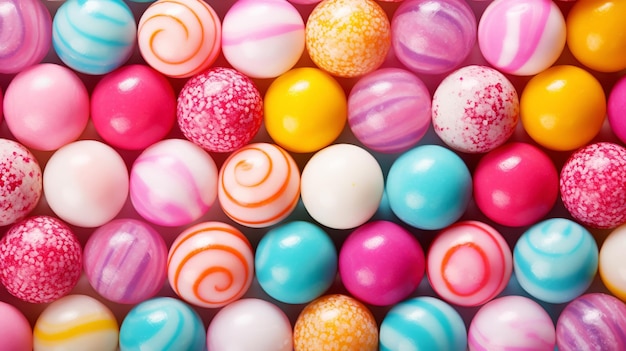 Top view on large colorful jawbreaker candies background Gum colorful balls Generative AI