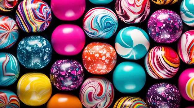 Top view on large colorful jawbreaker candies background Gum colorful balls Generative AI