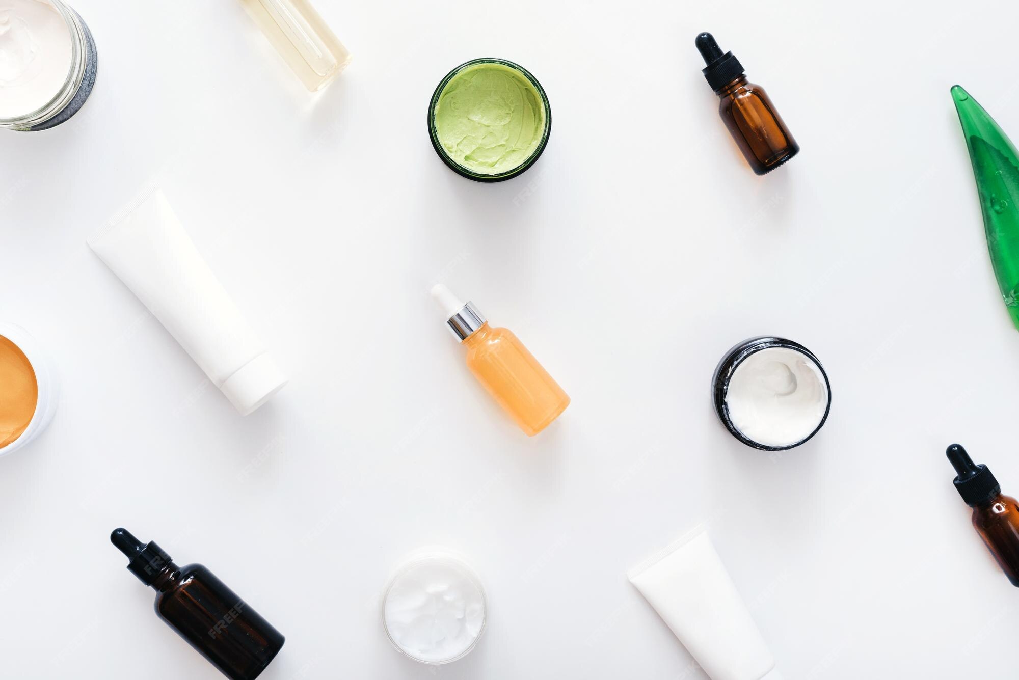 Premium Photo Top view layout of face and body skin care products a