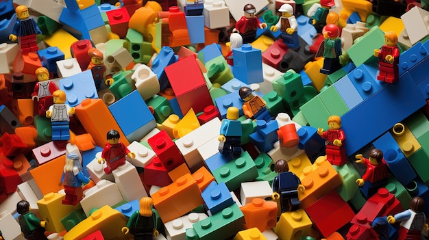 Photo top view of lego group building blocks lego is extremely popular worldwide with children and collec