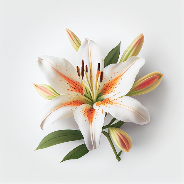 Top view of Lilies flower on a white background perfect for representing the theme of Valentine's Day