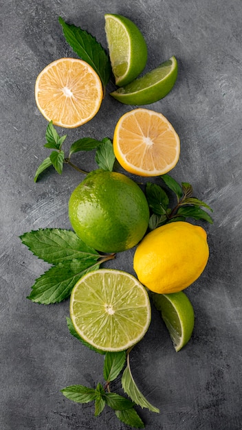 Top view lime and lemon arrangement