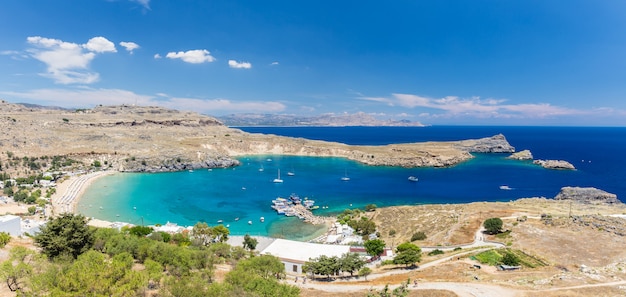 Top view of Lindos bay and the beach