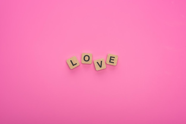 Photo top view love lettering wooden