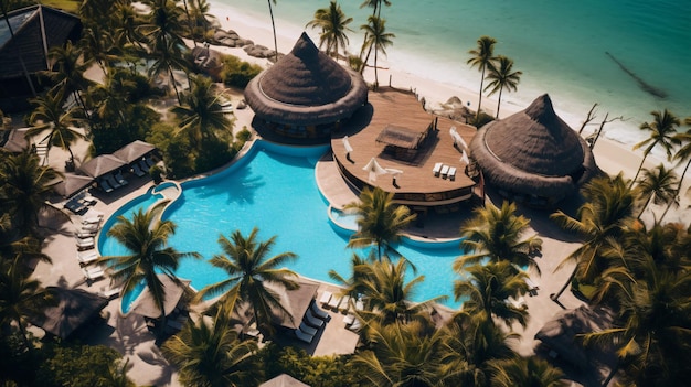 Top view at luxury tropical resort