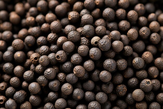 Foto macro vista dall'alto di semi di senape nera biologica su sfondo bianco che formano un mucchio di spezie aromatiche