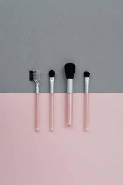 Top view makeup brushes set with copy space