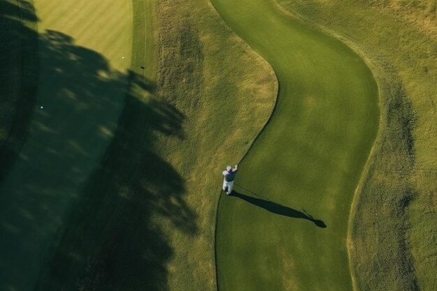 Photo top view man playing golf on course