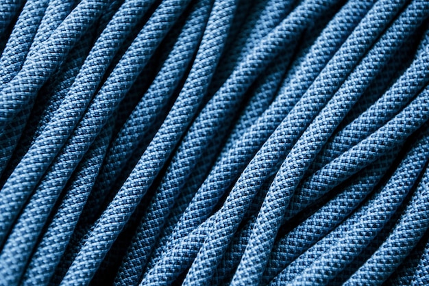 Top view Many of the blue colored knots for the sports and ship equipment lying down on the floor