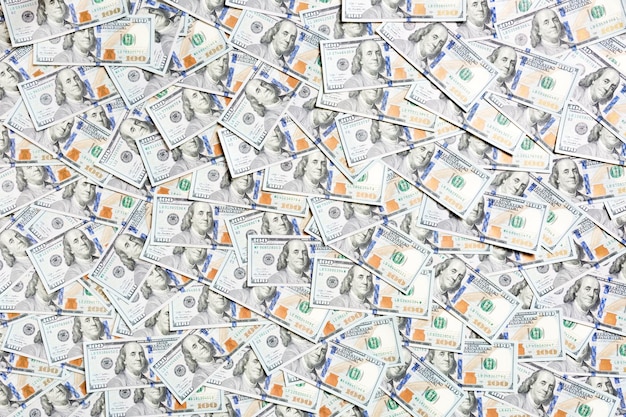 Top view of many dollar bills background