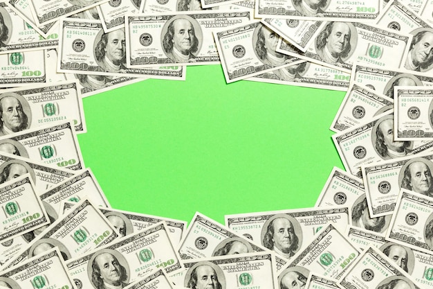 Top view of many dollar bills background