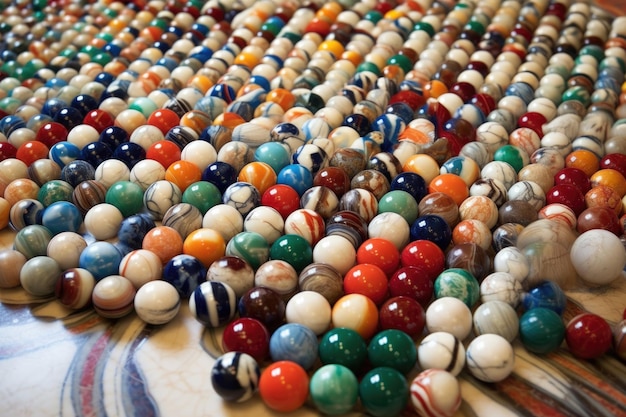 Top view of marbles forming a geometric pattern on the floor created with generative ai