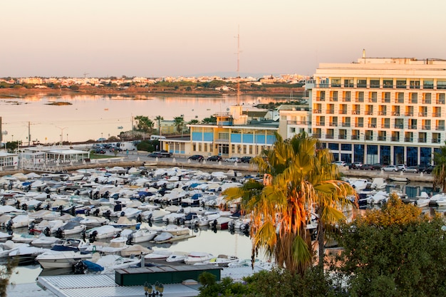 Top view of the marina located in Faro, Portugal. 