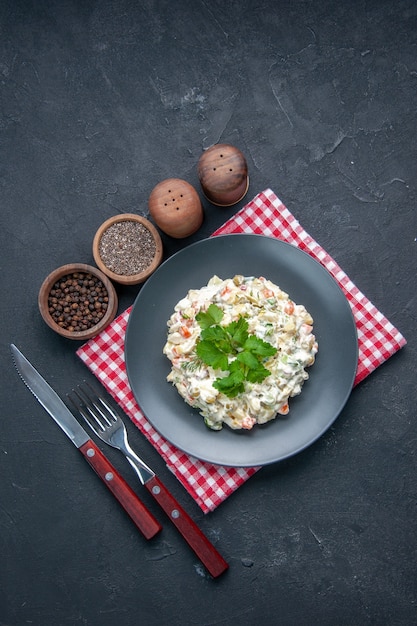 top view mayonnaise chicken salad with pepper